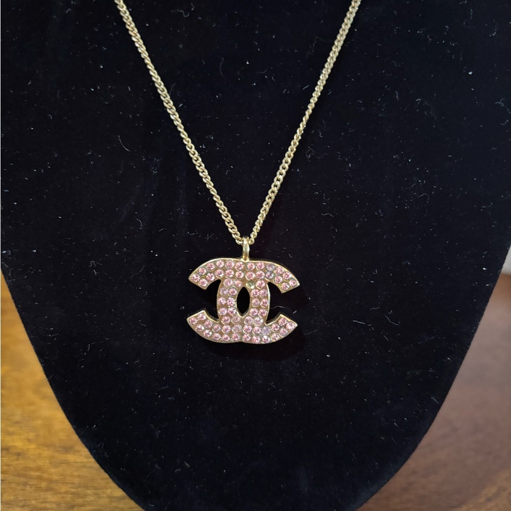 Chanel Vintage Gold Crystal Coco Mark CC Pendant Necklace